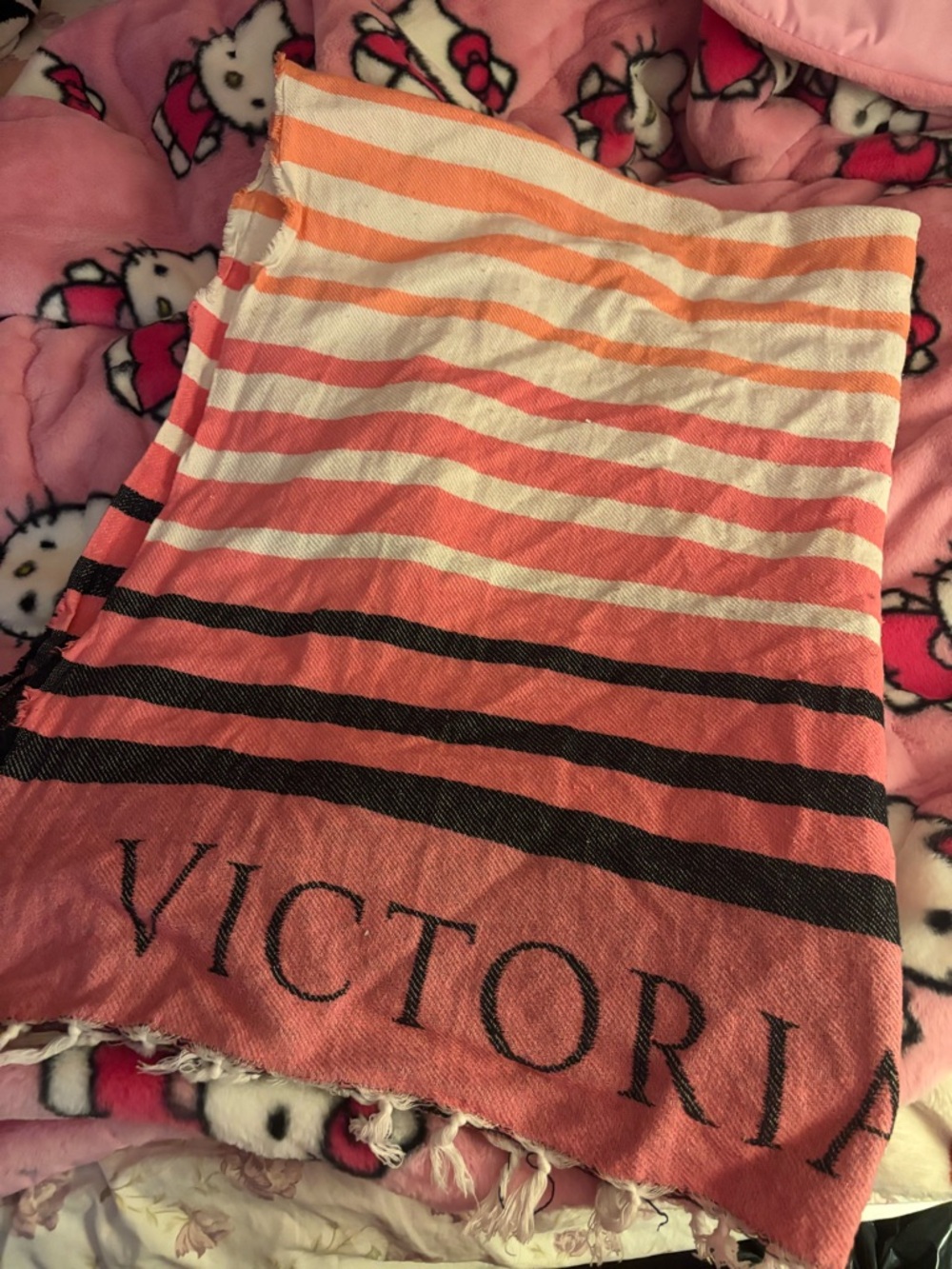 Victoria Pink to Coral Striped Beach blanket